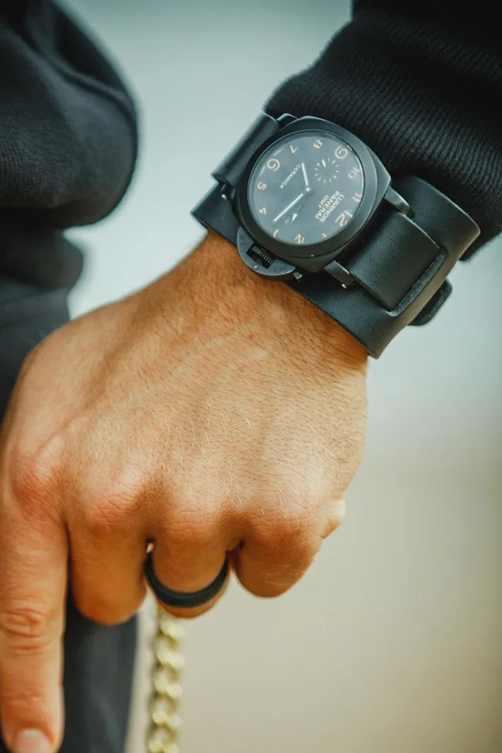 &SONS Leather Goods-Leather Watch / Wrist Cuff Black