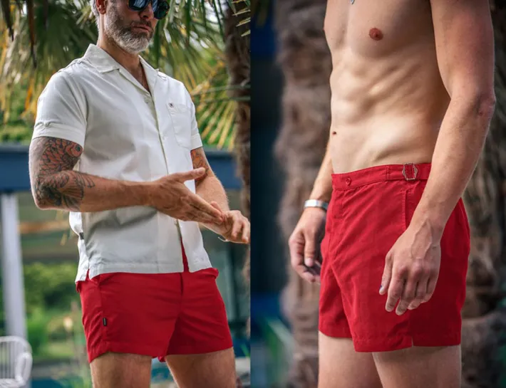 &SONS Bottoms & Shorts-Newman Swim Shorts Vintage Red