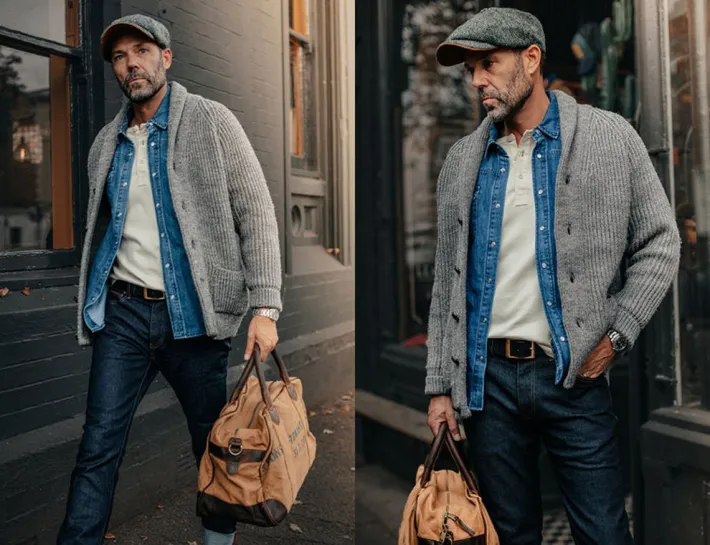 &SONS Jackets & Coats-Pioneer British Wool Cardigan Grey