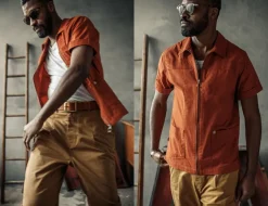 &SONS Tops-Cabana Shirt Burnt Orange