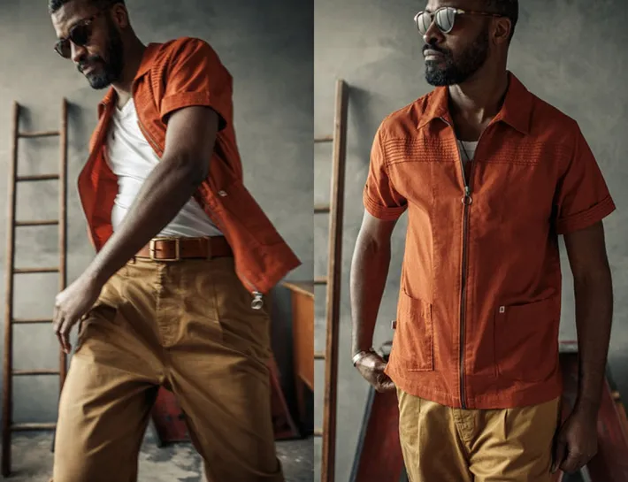 &SONS Tops-Cabana Shirt Burnt Orange