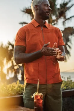 &SONS Tops-Cabana Shirt Burnt Orange