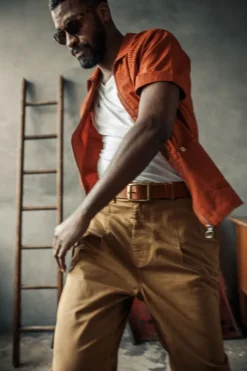 &SONS Tops-Cabana Shirt Burnt Orange