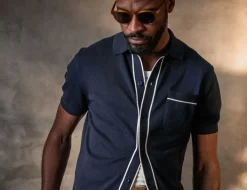 &SONS Tops-Dean Polo Navy