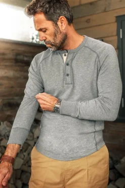 &SONS Tops-Flint Henley Grey Marl