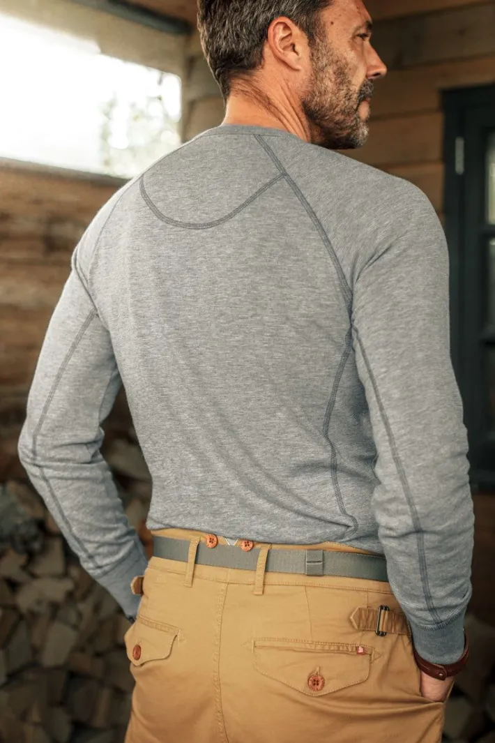 &SONS Tops-Flint Henley Grey Marl