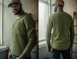 &SONS Tops-Glen Pocket Waffle Crew Surplus Green