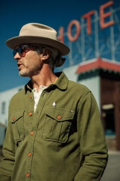 &SONS Tops-Lichen Moleskin Shirt Army Green