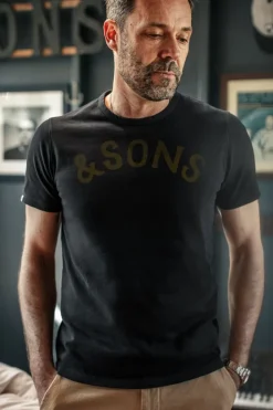 &SONS Tops-Original Old Yellow Logo T-Shirt Black