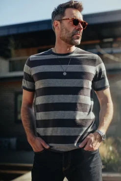 &SONS Tops-Papillon T-Shirt Grey Stripe