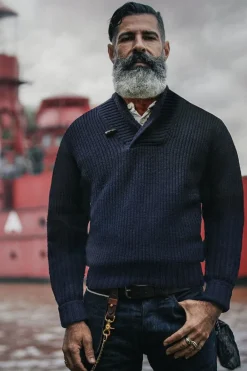 &SONS Jackets & Coats-Port Shawl Collar Jumper Navy