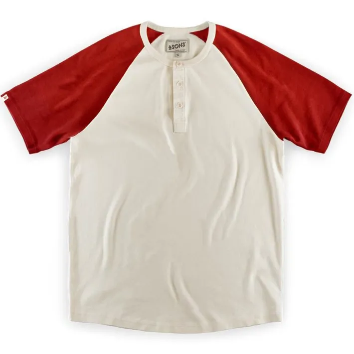 &SONS Tops-The Chariot Henley Shirt Raw/Red