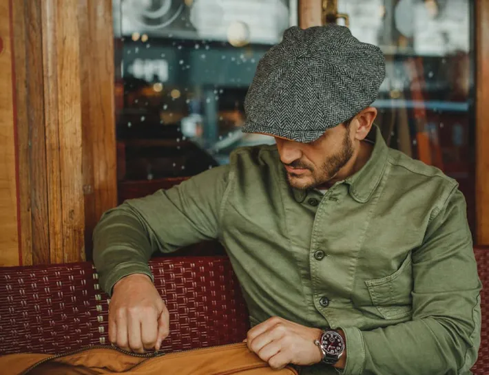&SONS Knitwear-Thompson Baker Boy Hat- Grey Herringbone